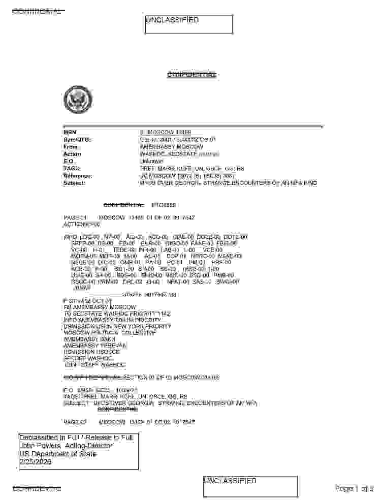 State Department UAP Cable 003, Tbilisi, Georgia, October 30, 2001
