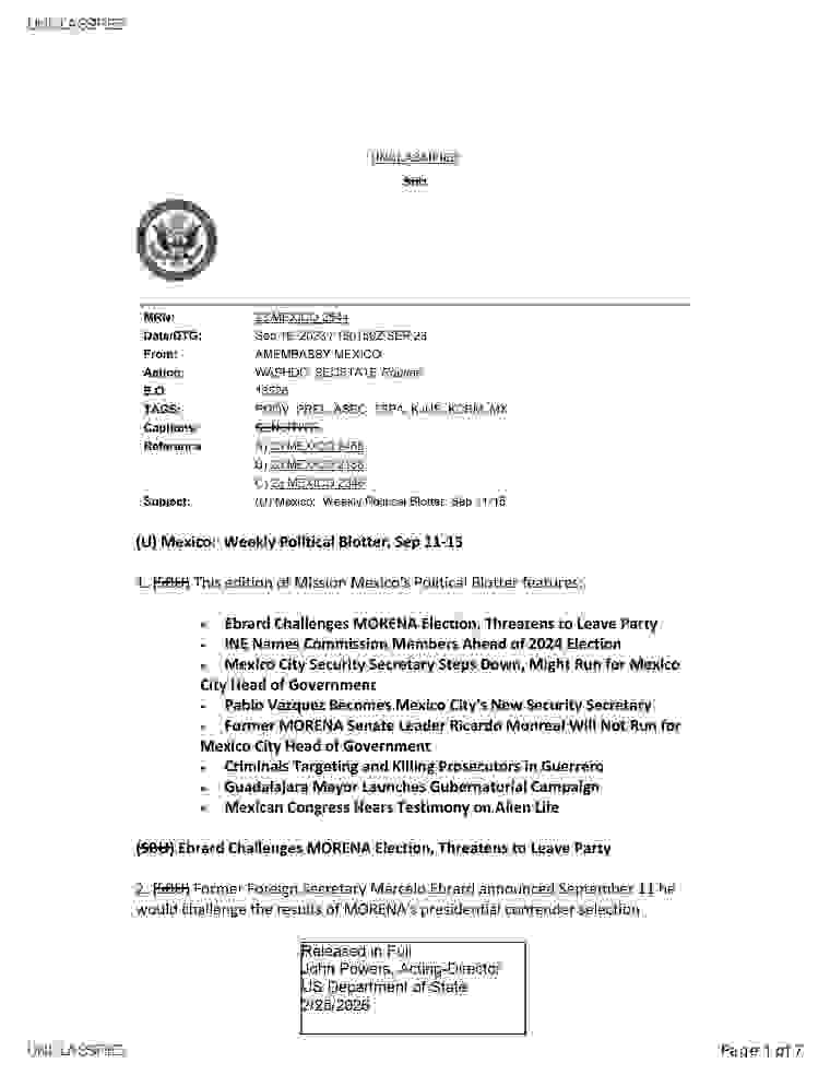 State Department UAP Cable 005, Mexico, September 16, 2003