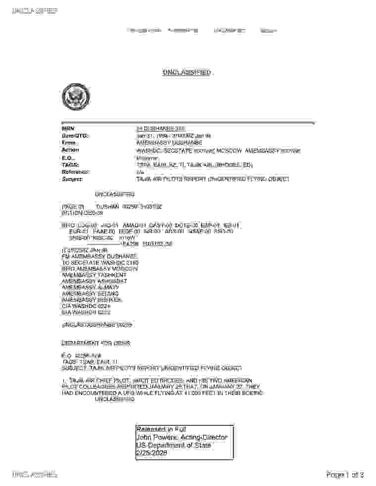 State Department UAP Cable 002, Kazakhstan, January 31, 1994