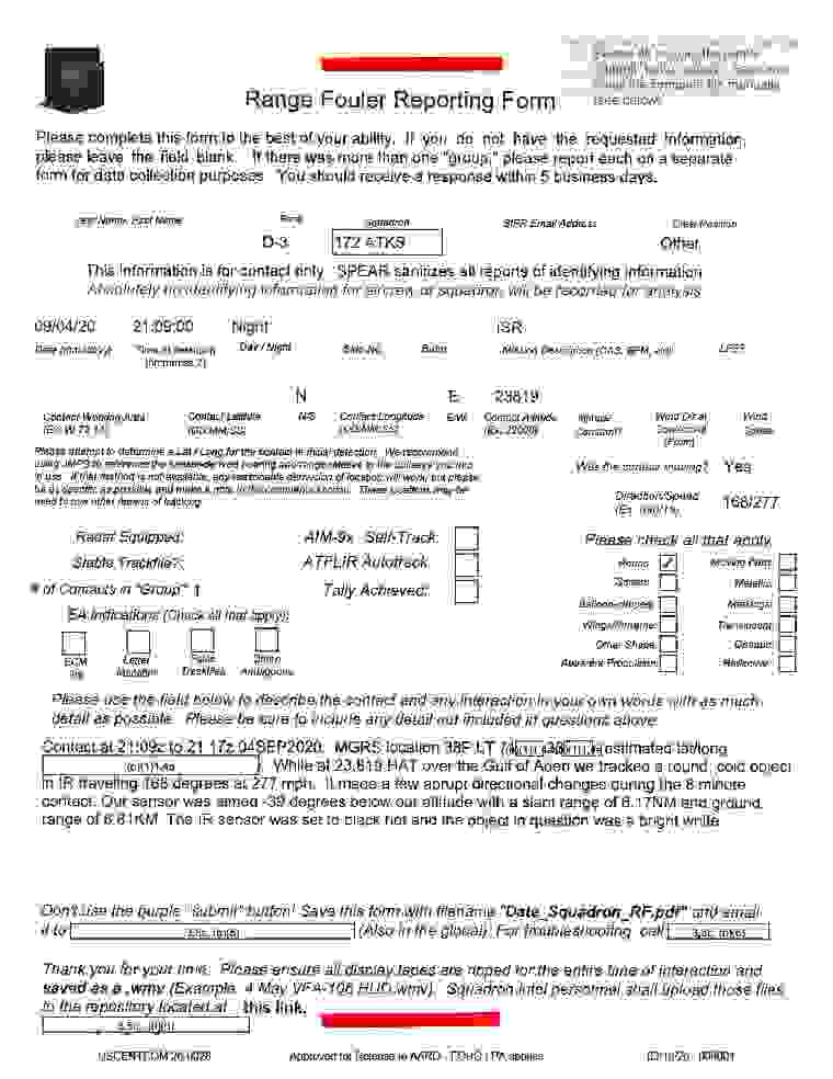 DOW-UAP-D057, Range Fouler Reporting Form, Gulf of Aden, September 2020