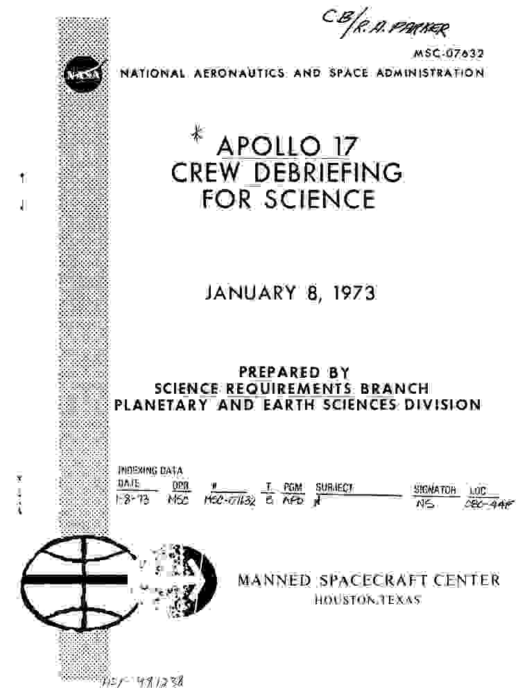 NASA-UAP-D005, Apollo 17 Crew Debriefing for Science, 1973