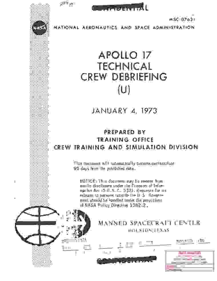 NASA-UAP-D006, Apollo 17 Technical Crew Debriefing, 1973