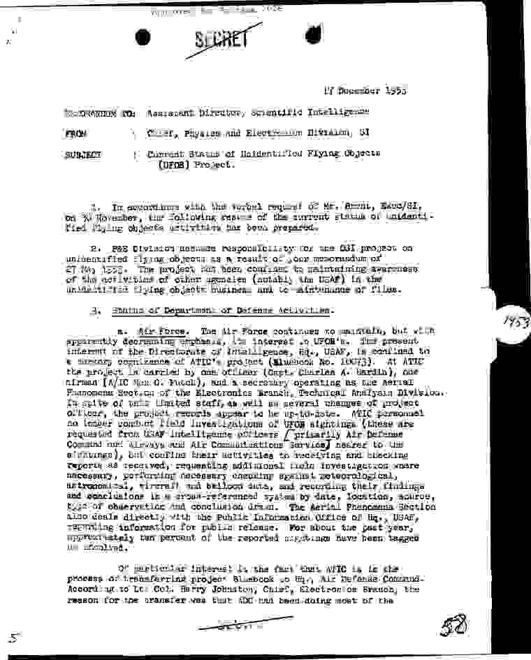 CIA-UAP-007, Current Status Of Unidentified Flying Objects (UFO) Project.
