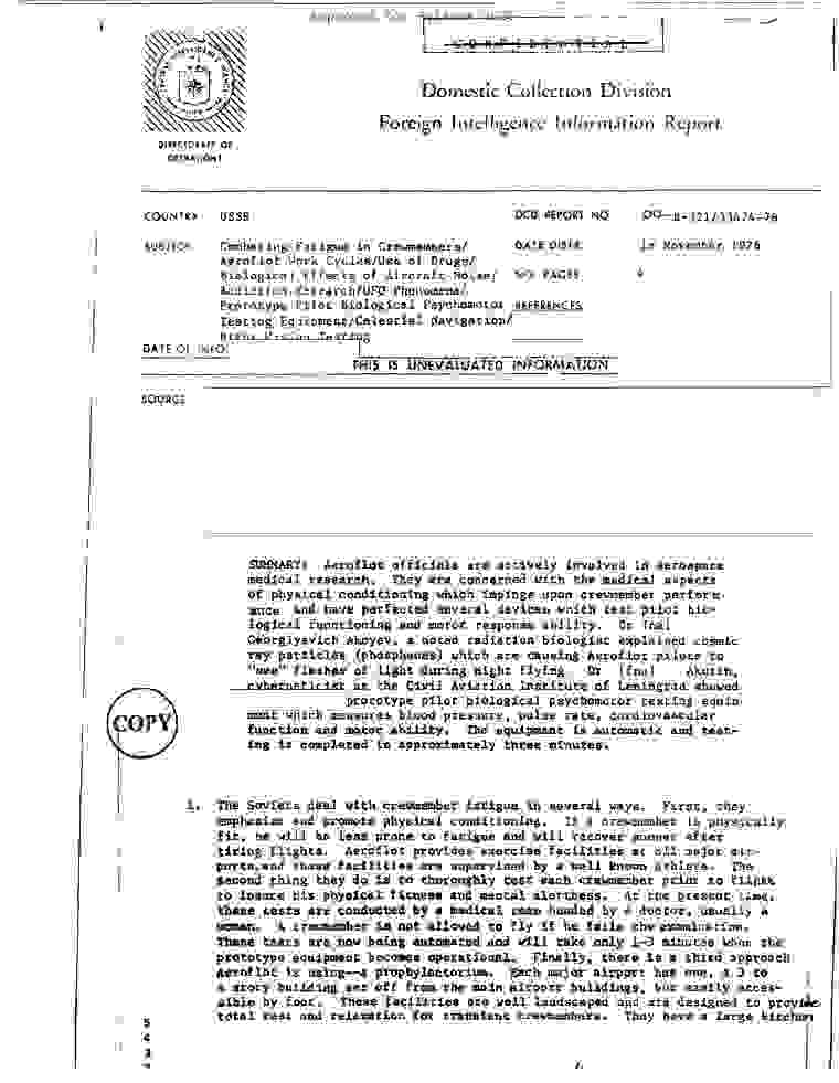CIA-UAP-012, Combating Fatigue In Crewmembers