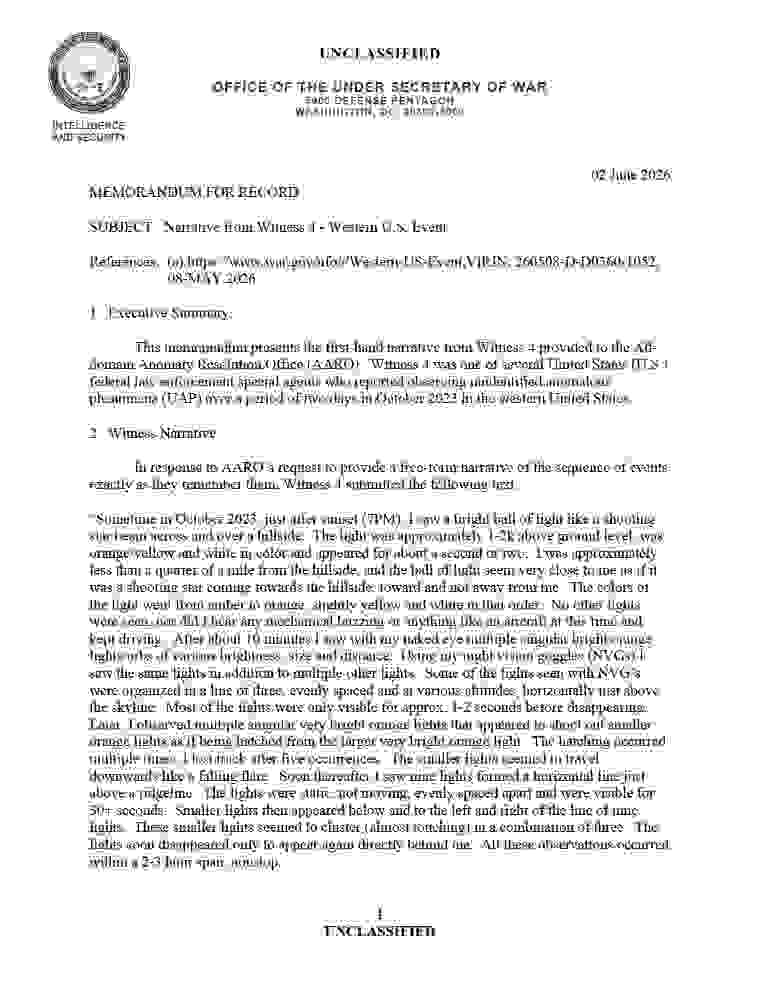 DOW-UAP-D082, Narrative Statement 4, Western United States Event, 2023