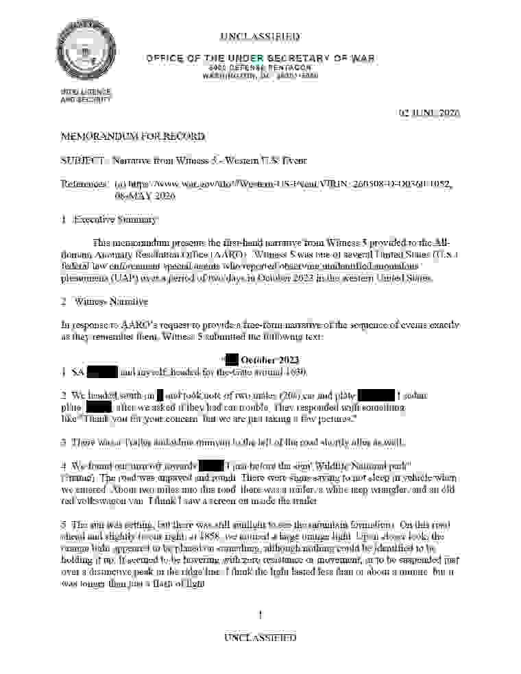 DOW-UAP-D083, Narrative Statement 5, Western United States Event, 2023