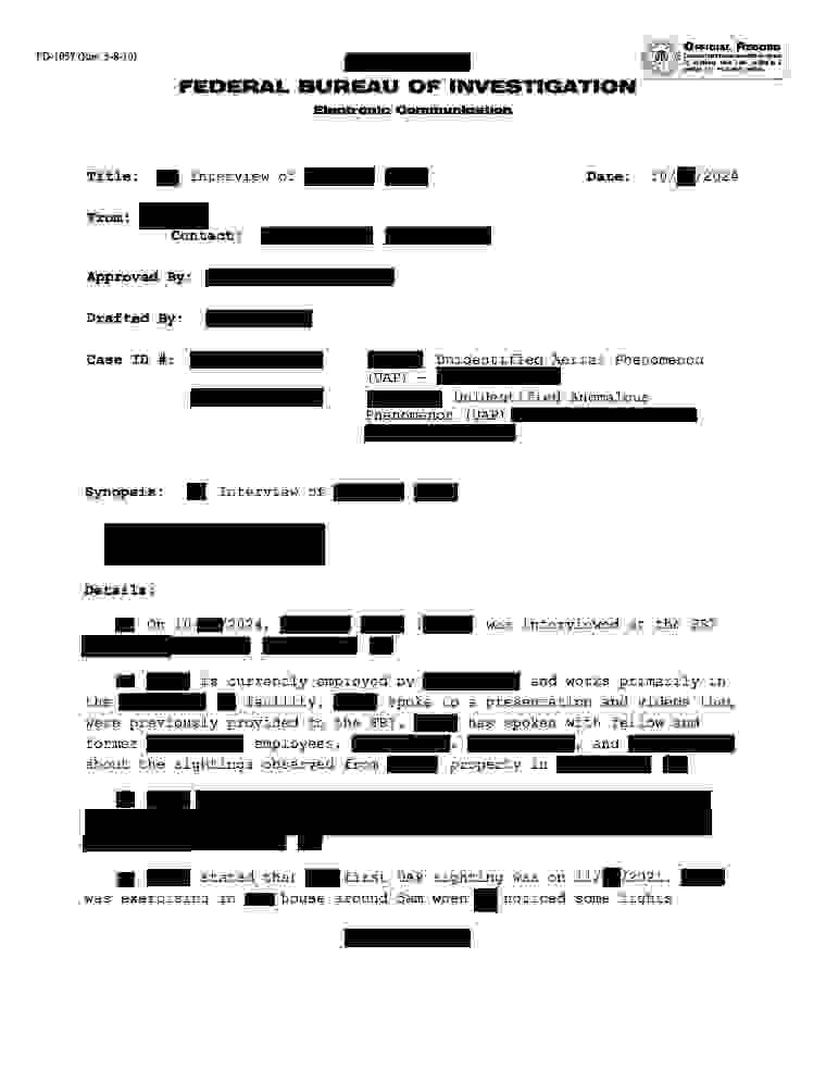 FBI-UAP-D005, FD-1057-04, Northeastern United States, 2024