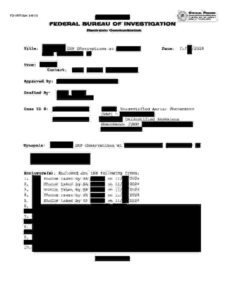 FBI-UAP-D007, FD-1057-06, Northeastern United States, 2024