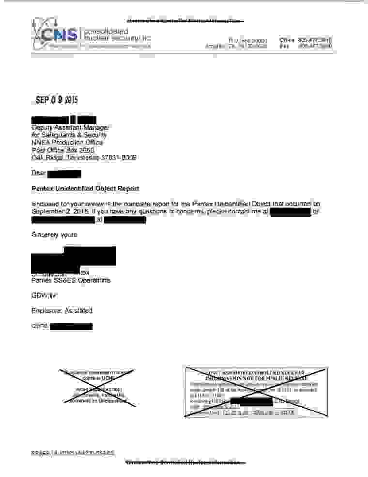 DOE-UAP-D005, Pantex Unidentified Object Incident Report, 2015