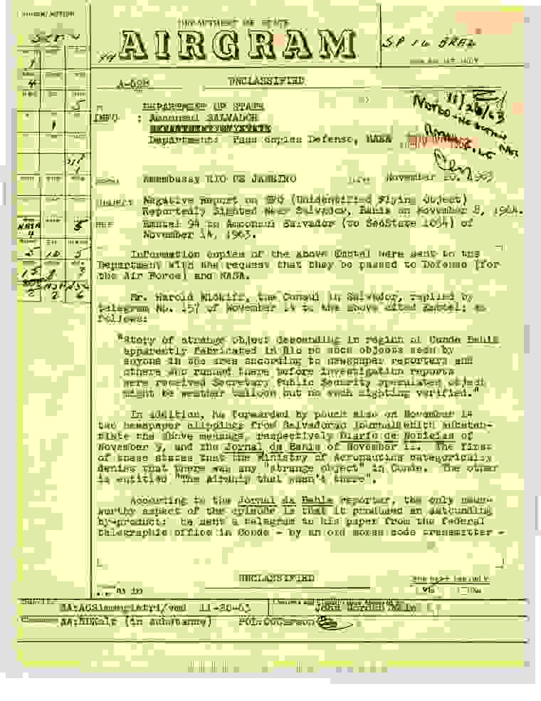 DOS-UAP-D002, Diplomatic Cable, Brazil, November 20, 1963