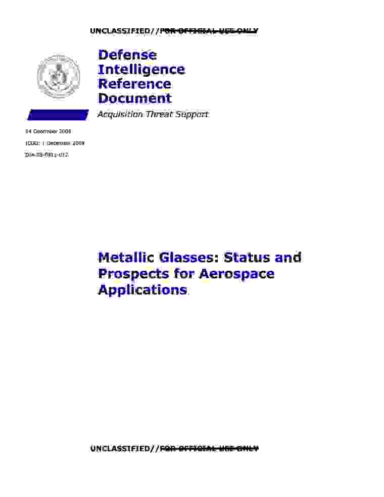 DOW-UAP-D117, AAWSAP DIRD, Metallic Glasses for Aerospace Applications, December 2009