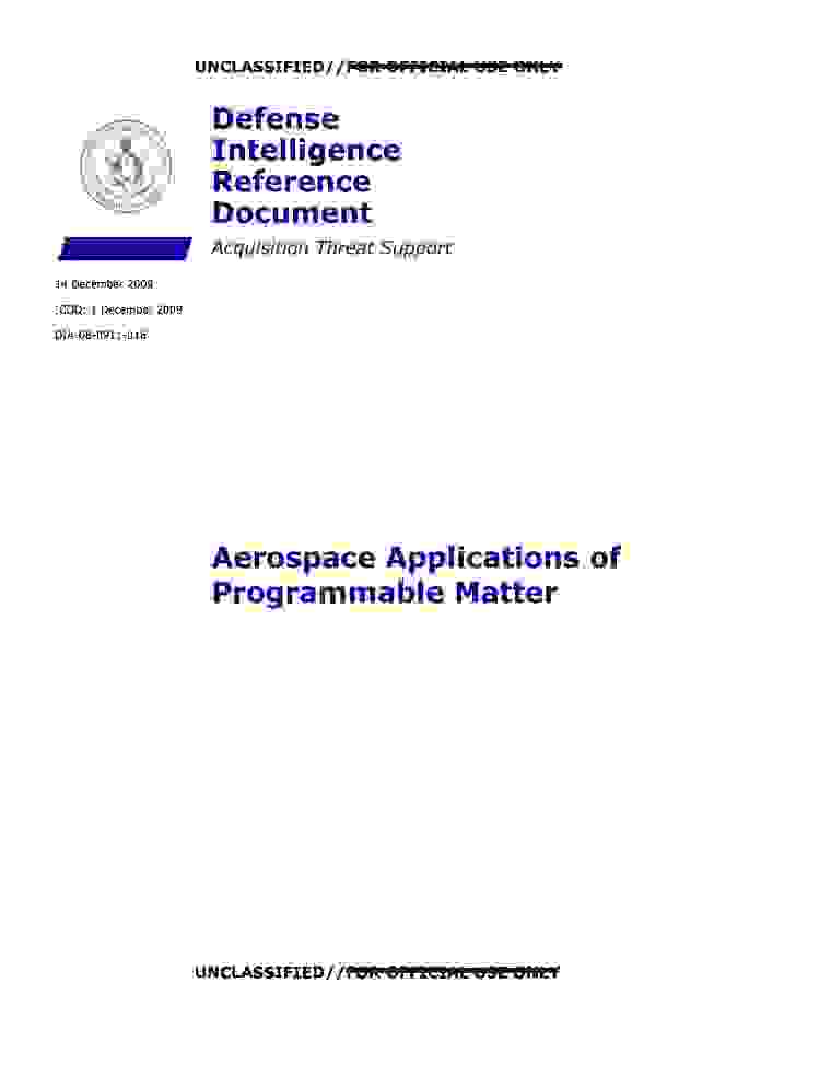 DOW-UAP-D118, AAWSAP DIRD, Aerospace Applications of Programmable Matter, December 2009