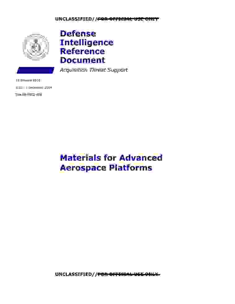 DOW-UAP-D120, AAWSAP DIRD, Materials for Advanced Aerospace Platforms, January 2010