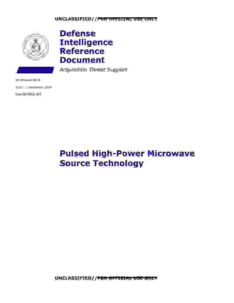 DOW-UAP-D121, AAWSAP DIRD, Pulsed High-Power Microwave Source Technology, January 2010