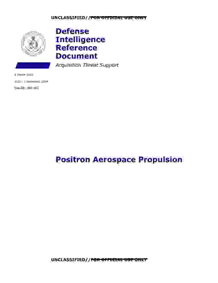 DOW-UAP-D123, AAWSAP DIRD, Positron Aerospace Propulsion, March 2010