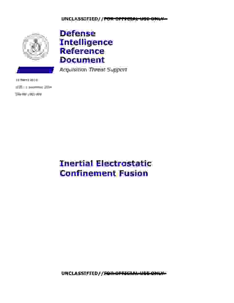 DOW-UAP-D125, AAWSAP DIRD, Inertial Electrostatic Confinement Fusion, March 2010