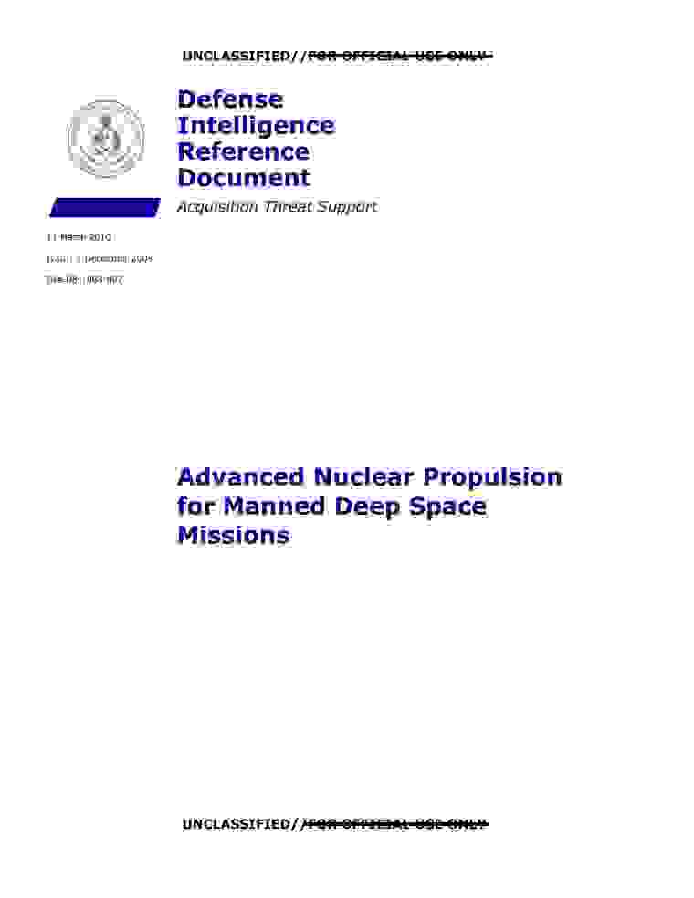 DOW-UAP-D126, AAWSAP DIRD, Advanced Nuclear Propulsion for Manned Deep Space Missions, March 2010