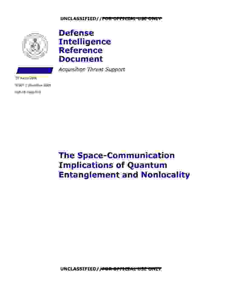 DOW-UAP-D133, AAWSAP DIRD, The Space Communication Implications of Quantum Entanglement and Nonlocality, March 2010