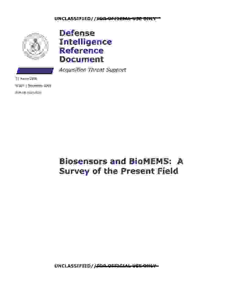DOW-UAP-D136, AAWSAP DIRD, Biosensors and BioMEMS: A Survey of the Present Field, March 2010