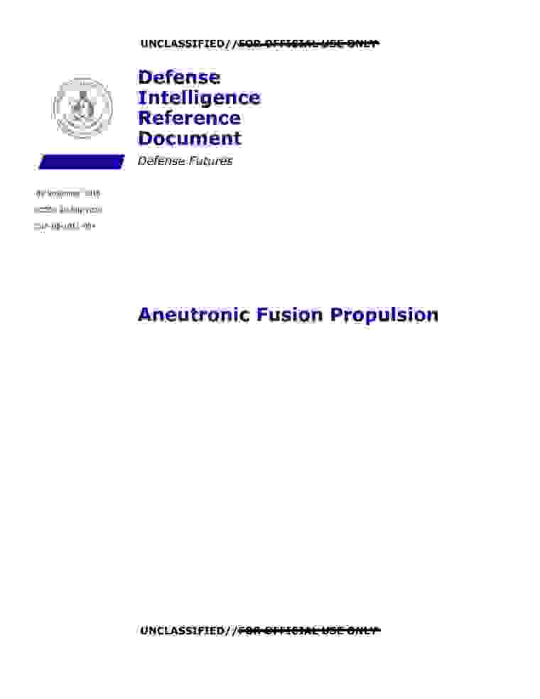 DOW-UAP-D146, AAWSAP DIRD, Aneutronic Fusion Propulsion II, November 2010