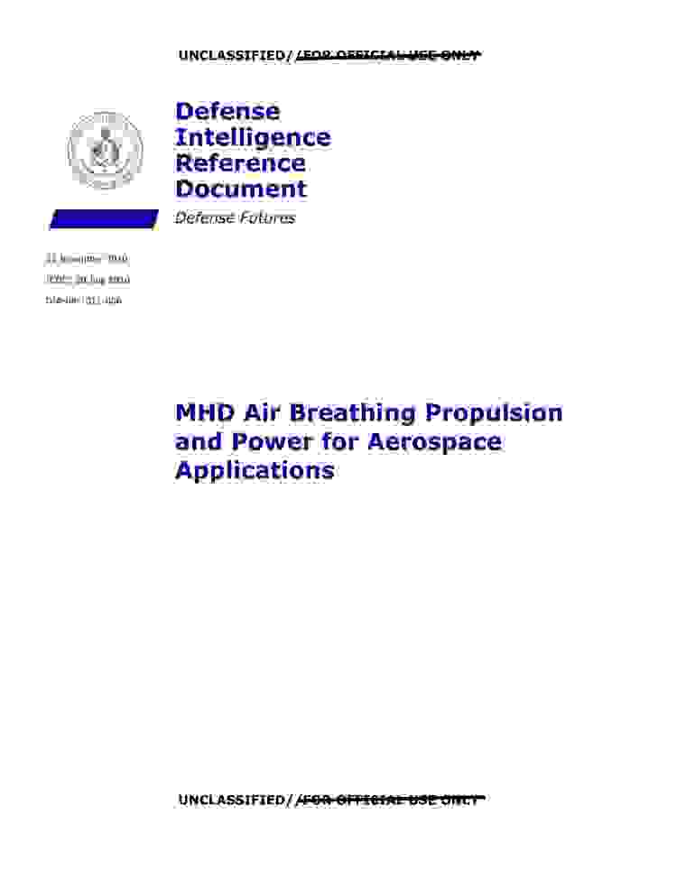 DOW-UAP-D149, AAWSAP DIRD, MHD Air Breathing Propulsion and Power for Aerospace Applications, November 2010