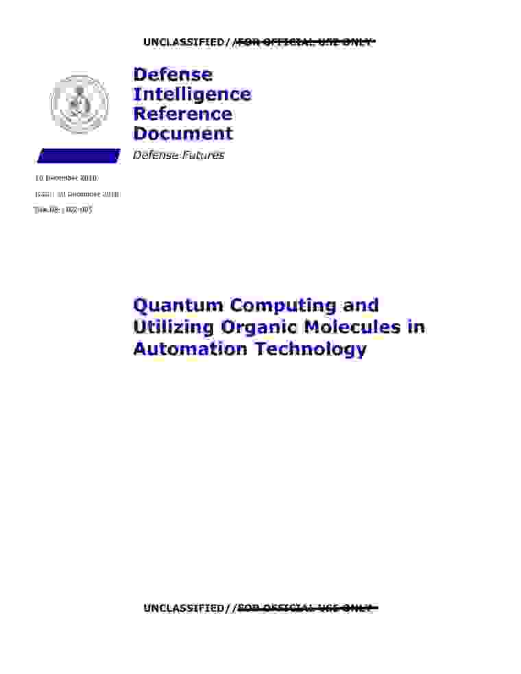 DOW-UAP-D150, AAWSAP DIRD, Quantum Computing and Utilizing Organic Molecules in Automation Technology, December 2010