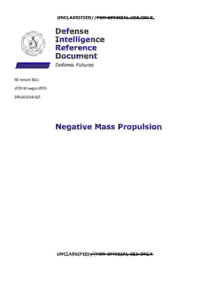 DOW-UAP-D152, AAWSAP DIRD, Negative Mass Propulsion, January 2011