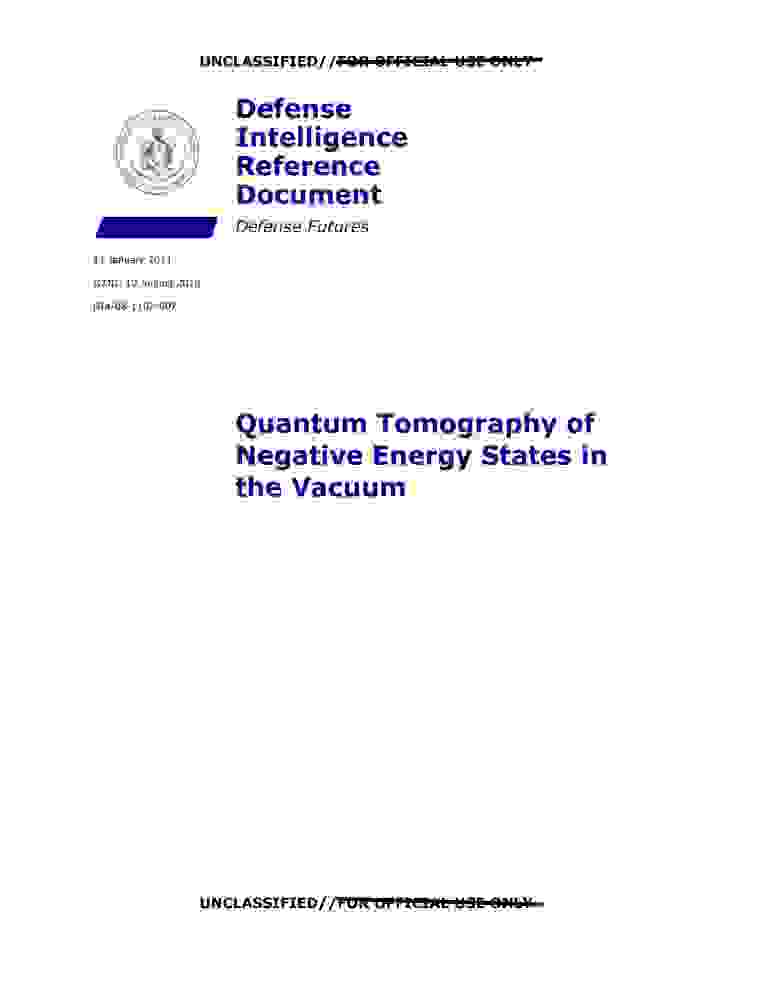 DOW-UAP-D153, AAWSAP DIRD, Quantum Tomography of Negative Energy States in the Vacuum, January 2011