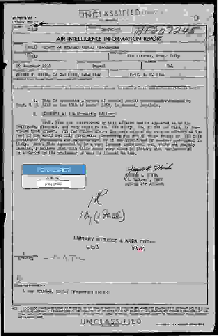 DOW-UAP-D157, Air Intelligence Information Report, Italy, 1952
