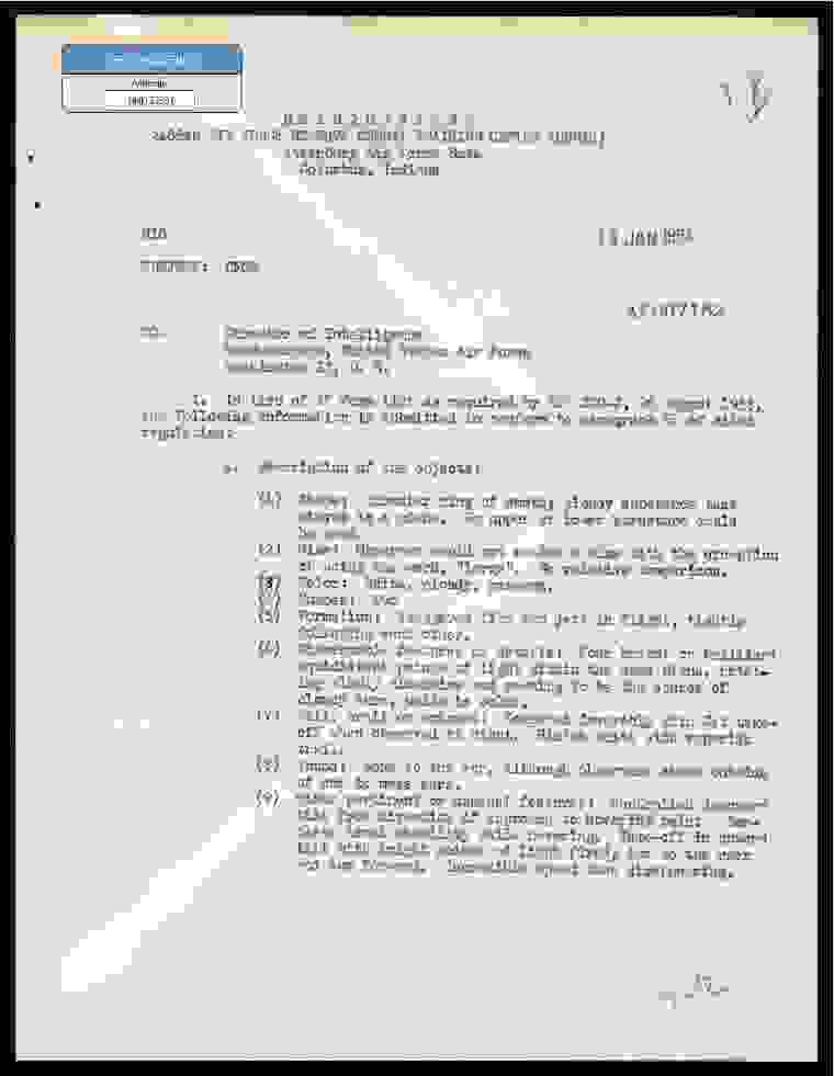 DOW-UAP-D164, Flying Object Report, Indiana, 1953